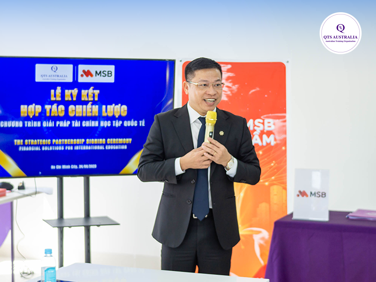 Ông Huỳnh Trần Hiếu Trung - Giám đốc Quản lý khu vực miền Nam MSB phát biểu tại lễ ký kết