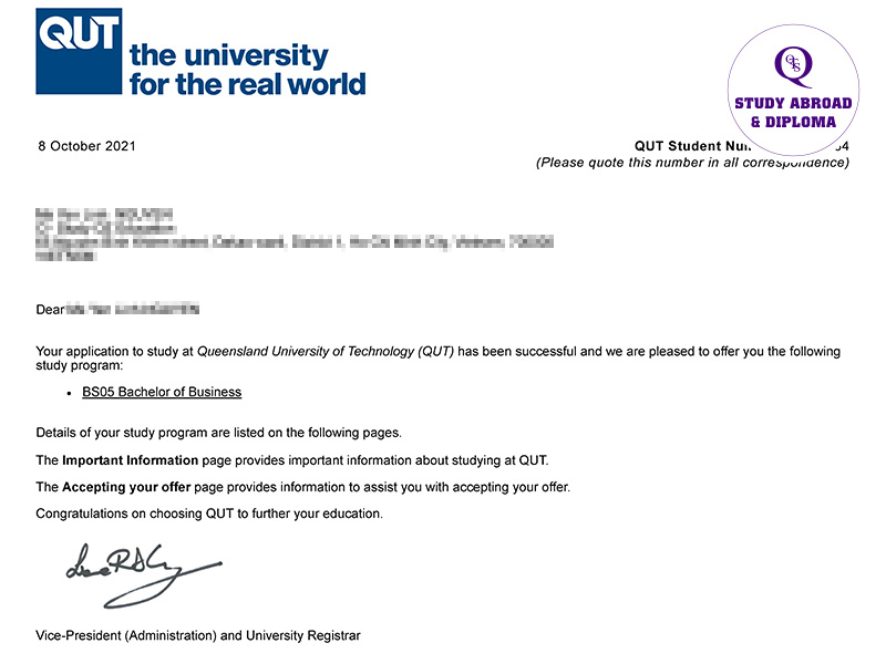 Thư mời nhập học (Offer Letter) sẽ được gửi sau khi trường đã xem xét application form của ứng viên