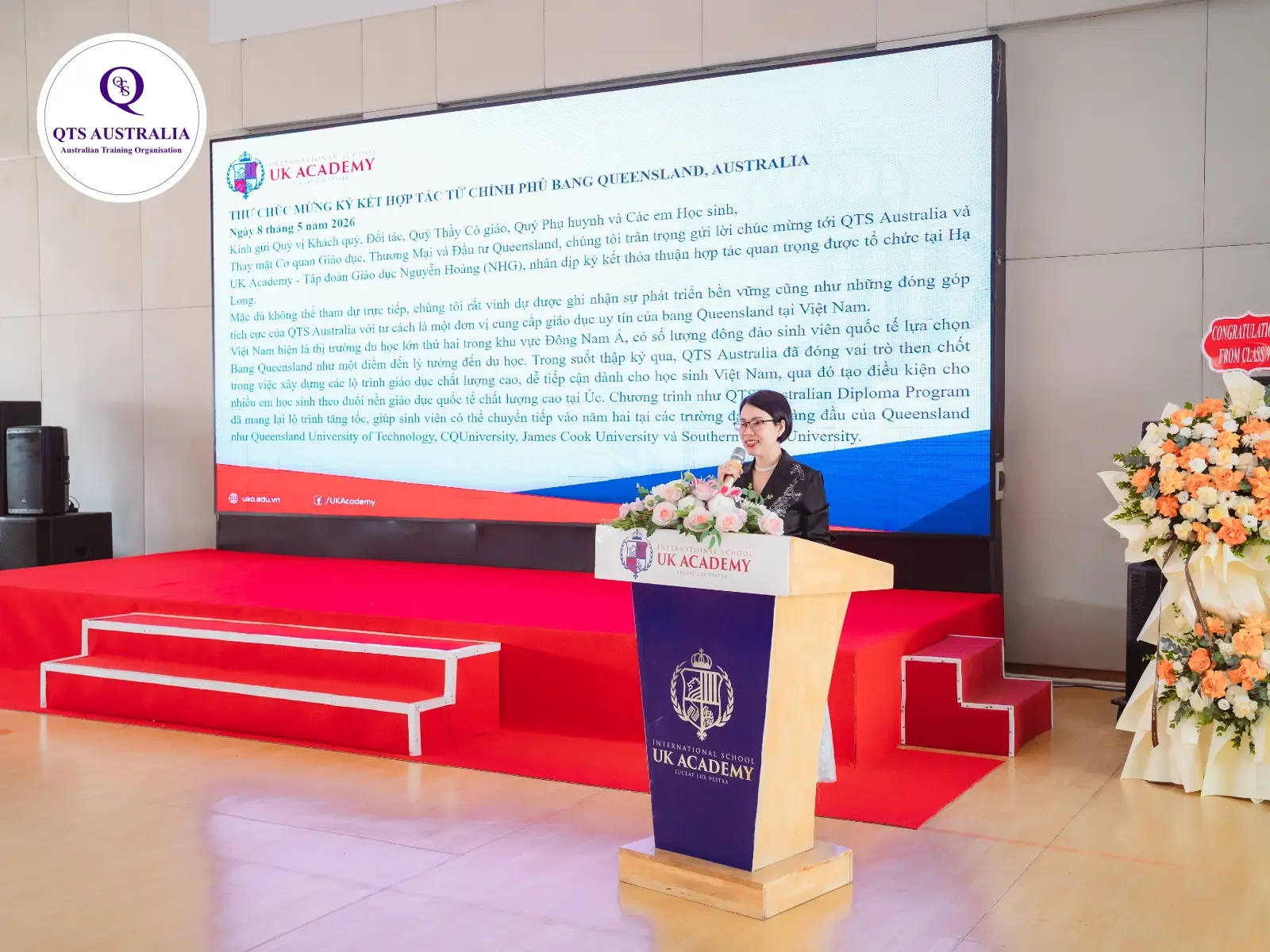 Dr Tracy Trang - Tổng trưởng đại diện QTS Australia phát biểu tại sự kiện